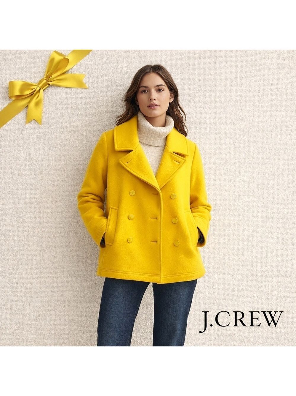 J.Crew Stadium Cloth Wool Peacoat Yellow OP Petite